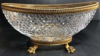 19th C. French Baccarat Crystal and Bronze Mounted Bowl w/ Lion Feet
