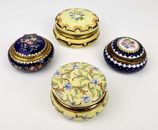Lot of 4 French Handpainted Enamel Boxes