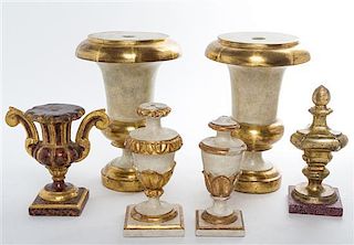 A Collection of Painted and Parcel Gilt Finials Height of tallest 13 inches.