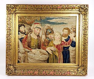 19th C. Large Judaica Framed Tapestry