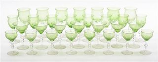 * A Collection of Continental Etched Glass Stemware Height of tallest 6 inches.