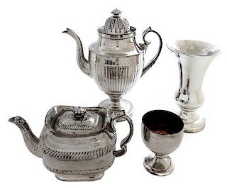 A Collection of Four Decorative Articles Height of coffee pot 12 3/4 inches.