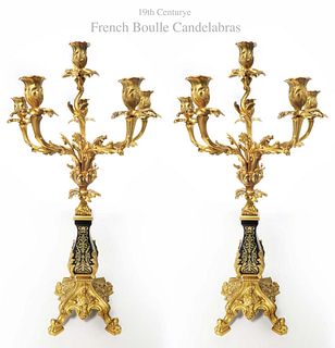 Pair Of French 19th C Bronze Boulle Candelabras