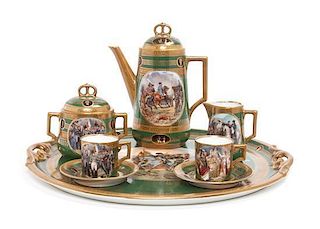 A Continental Napoleonic Porcelain Tea Service Diameter of tray 15 1/2 inches.