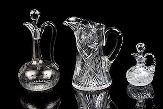 A Group of Three Cut Glass Articles Height of pitcher 9 inches.