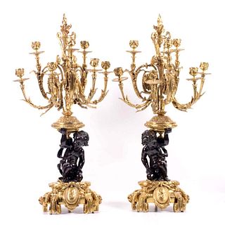 Pair of Large 19th C. French Gilt Bronze Figural Candelabras