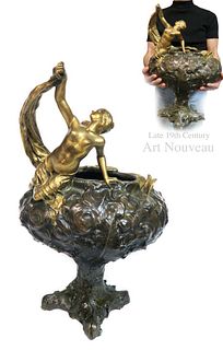 Large Late 19th C. Art Nouveau Bronze Vase
