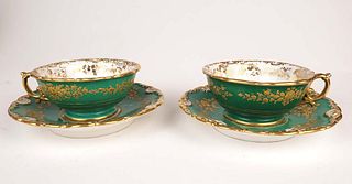 Pair of 19th C. Jacob Petit Porcelain Cups & Saucers