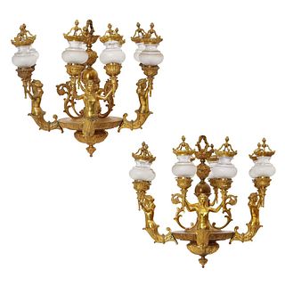 Pair of Late 19th C. Louis XVI Style Gilt Bronze Chandeliers