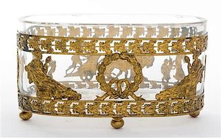 A French Gilt Metal Mounted Glass Jardiniere Height 5 1/4 x width 5 3/8 inches.