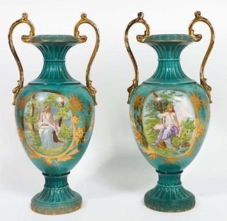 Pair of Sevres Style Porcelain Urns