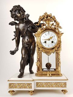 19th C. French Marble Figural Mantle Clock