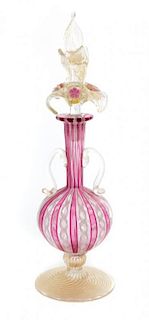 An Italian Glass Perfume Bottle Height 11 3/4 inches.