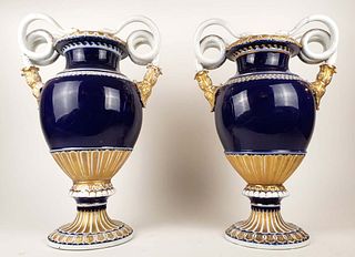 Pair of Large 19th C. Meissen Cobalt Vases