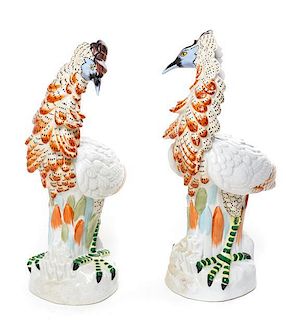 * A Pair of Porcelain Ornithological Figures Height 11 7/8 inches.