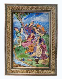 Large Persian Isfahan Miniature Painting by Mehr Circa 1996