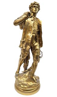Large French Gilt Bronze Fisherman Statue