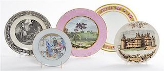 * A Group of Five French Porcelain Plates Diameter of first 10 3/8 inches.
