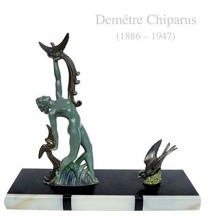 A Woman with Bird by Demetre Chiparus Signed, C. 1925