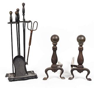 * An Assembled Set of Fireplace Equipment Height of first pair 16 1/4 inches.
