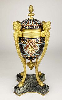 19th C. French Chanpleve Enamel & Bronze Figural Vase