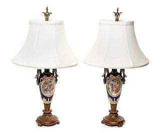 * A Pair of Continental Porcelain Vases Height overall 22 inches.