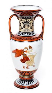 A Polychrome Paris Porcelain Vase Height 14 1/4 inches.