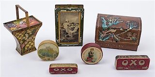 * A Group of Seven British Biscuit Tins Width of largest 7 1/2 inches.