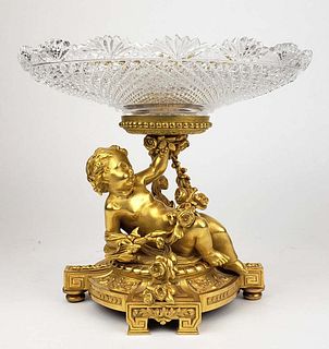 19th C. French Gilt Beonze & Baccarat Crystal Figural Centerpiece