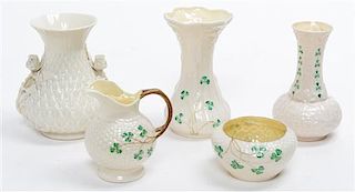 * Five Belleek Articles Height of tallest 5 1/2 inches.