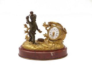 19th C. French Bronze & Marble Figural Clock