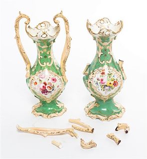 * A Pair of English Porcelain Vases Height 8 inches.
