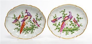 * A Pair of Derby Porcelain Ornithological Low Bowls Width 10 3/4 inches.