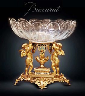 19th Century French Champleve Ormolu Figural Bronze with Baccarat Crystal centerpiece