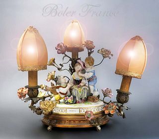 19th Century Boler France Porcelain And Gold Gilt Lamp