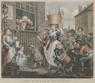 After William Hogarth, (British, 1697-1764), The Enraged Musician, together with other British School prints.