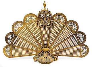 A Victorian Fan Form Fire Screen Height 27 inches.