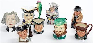 * Eight Figural Toby and Character Mugs Height of tallest 6 inches.