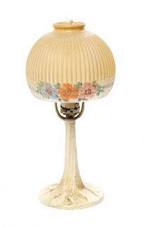 * An American Reverse Painted Boudoir Lamp Diameter of shade 6 1/4 inches.