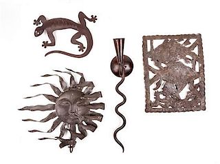 Four Mexican Metal Decorative Articles Height of first 19 inches.