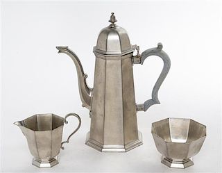 * A Gorham Pewter Partial Tea Service Height of coffee pot 11 inches.