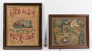 * Two Needlepoint Panels Height of larger 14 1/2 x width 18 inches.