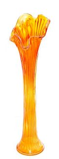 * A Carnival Glass Trumpet Vase Height 17 inches.