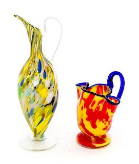 * Two Czechoslovakian Glass Ewers Height of taller 9 inches.
