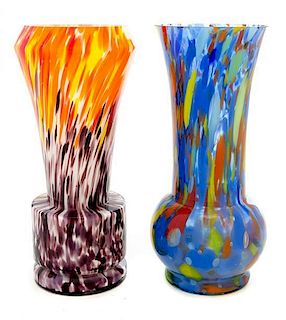 * Two Czechoslovakian Glass Vases Height 8 1/2 inches.
