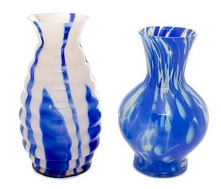 * Two Czechoslovakian Glass Vases Height of taller 9 1/4 inches.