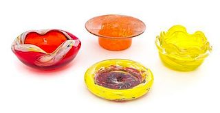 * Three Czechoslovakian Glass Low Bowls Diameter of largest 5 1/2 inches.