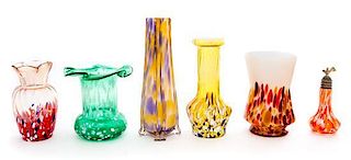 * Six Czechoslovakian Glass Articles Height of tallest 8 inches.