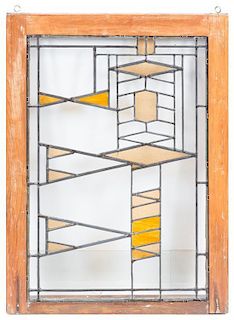 * Three Arts and Crafts Leaded Glass Windows Length of longest 27 1/4 inches.