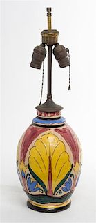 An Italian Polychrome Pottery Table Lamp Height 23 inches.